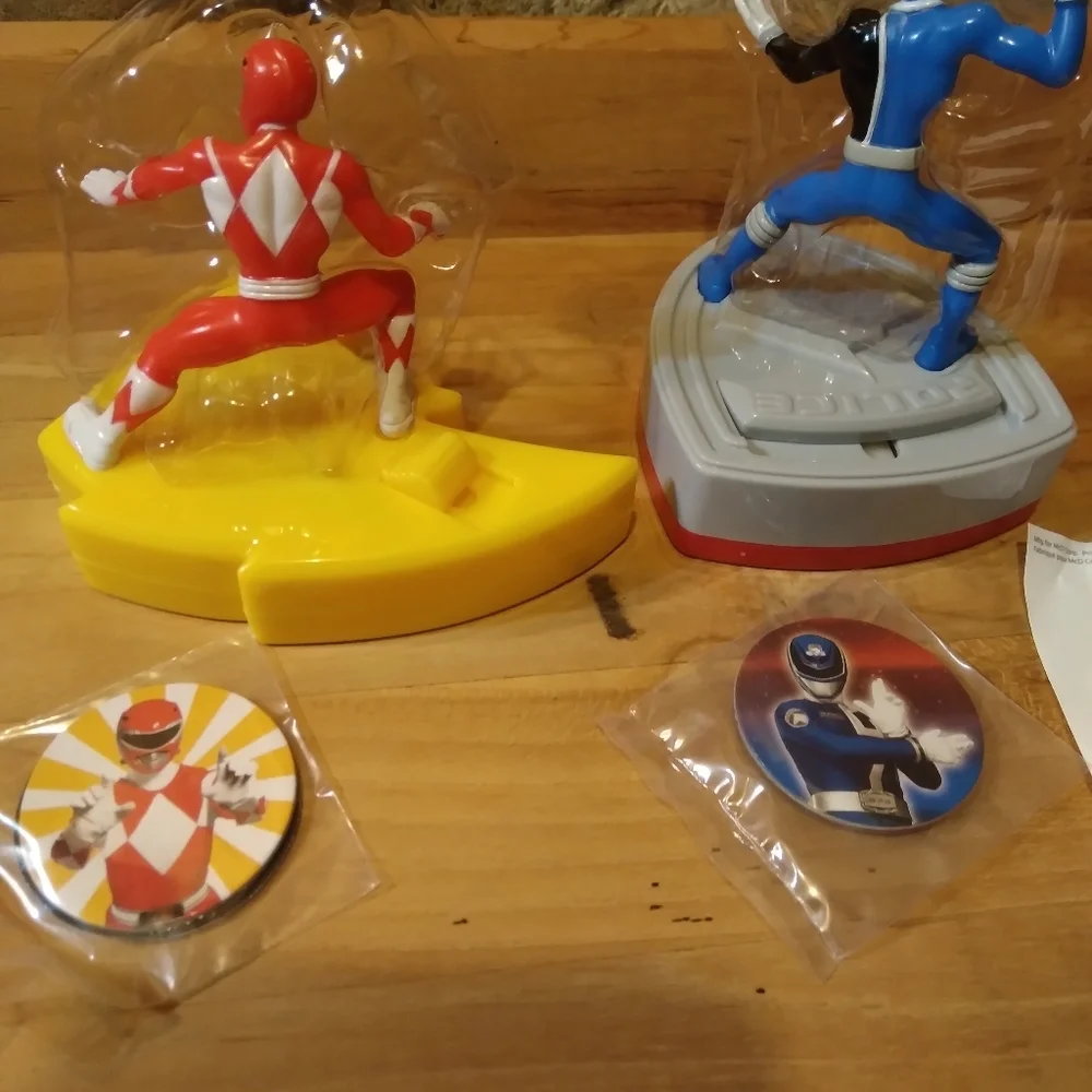 Vintage McDonald's Power Rangers pog launcher toys with pogs new sealed packages